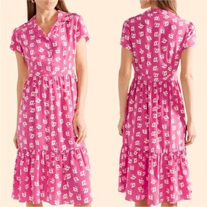 HVN Charlotte Floral Print Silk Crepe De Chine Midi Dress